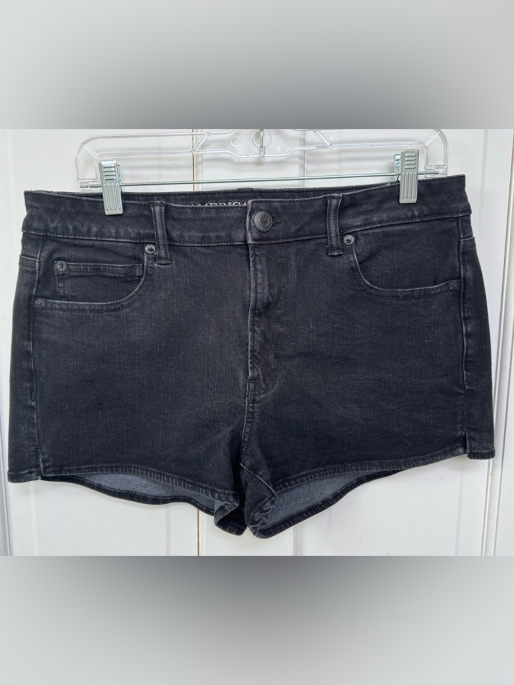 American Eagle Women's Black Jean Shorts - Hi-Rise Shortie-360 Super Stretch